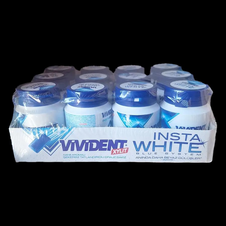 آدامس ویویدنت بدون قند مدل سفید کننده (Insta White – Blue System) 63 گرمی طعم نعناع – بسته 12 عددی