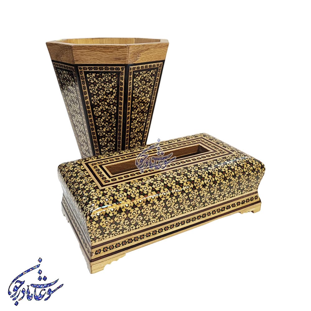 ست جا دستمال و سطل خاتم کاری — تصویر ۲