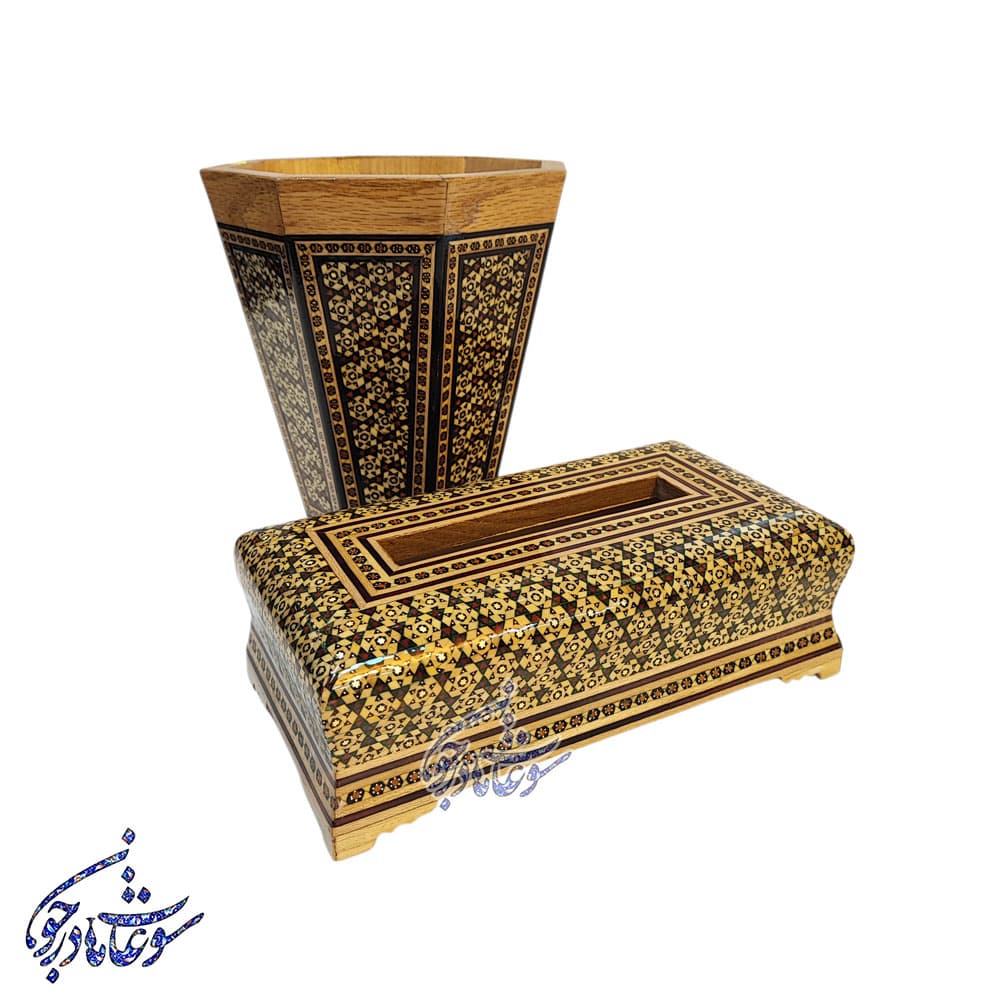 ست جا دستمال و سطل خاتم کاری — تصویر ۴