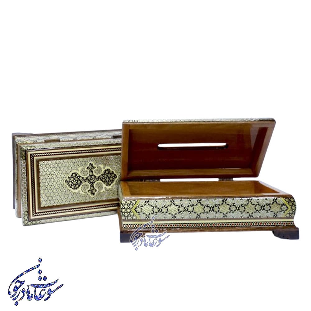 ست جعبه دستمال و کارد و چنگال خاتم مدل توپی