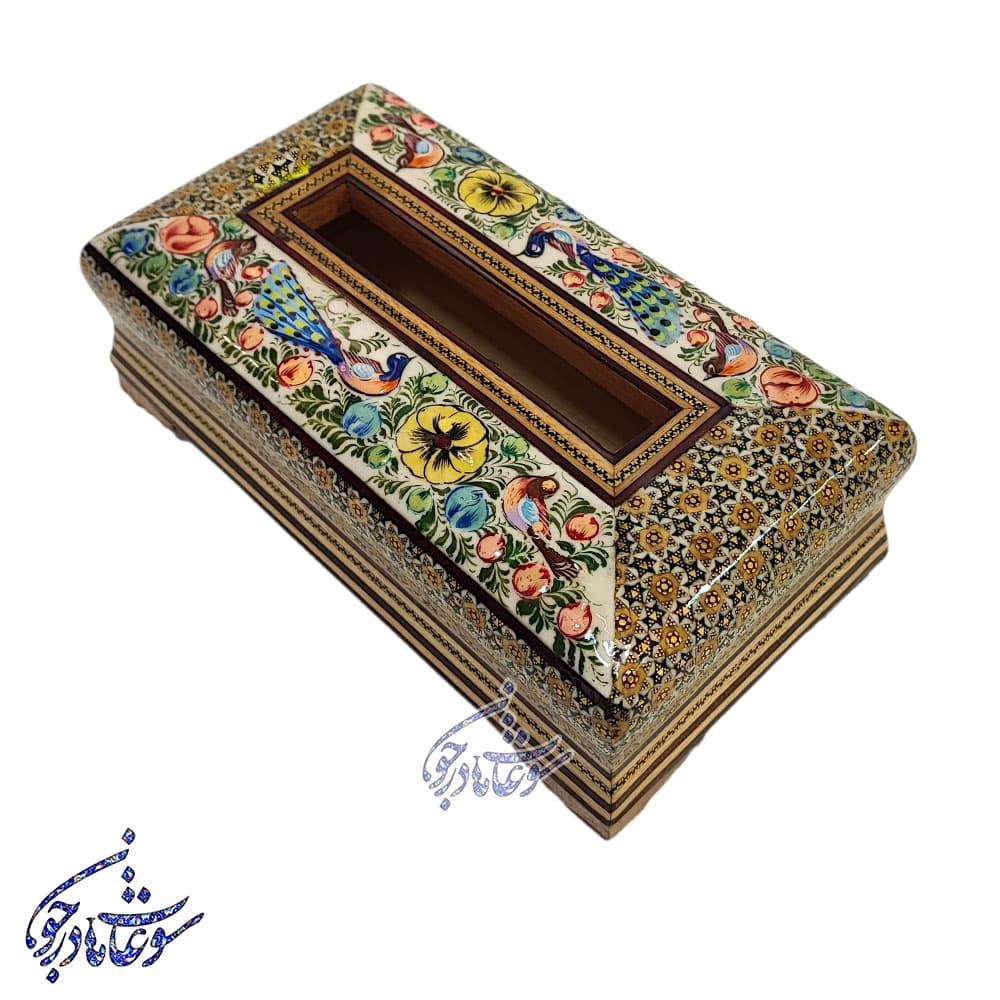 جعبه دستمال خاتم طرح گل و مرغ