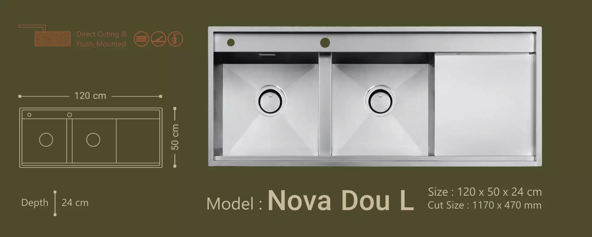 سینک ظرفشویی بوچی Bocchi مدل نوا دو لگن چپ Nova Dou L — تصویر ۲