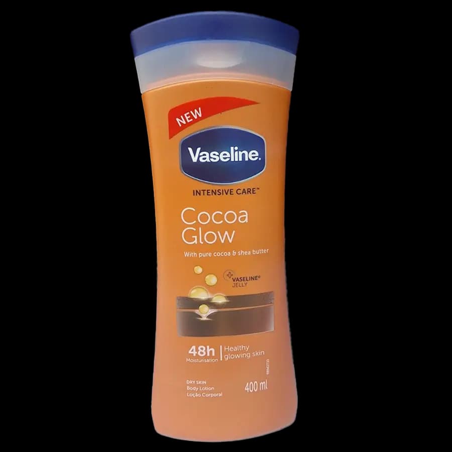لوسیون بدن وازلین (Vaseline) مدل کوکو گلو (Cocoa Glow) – درخشان‌کننده پوست کدر حجم ۴۰۰ میلی‌لیتر