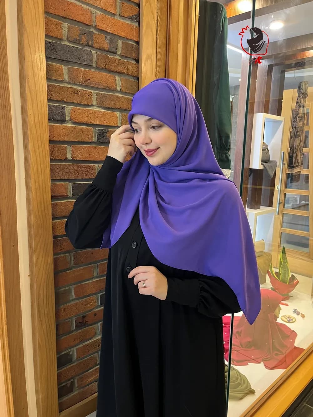 روسری حریرکرپ کشدار / بدون کش بنفش یاسی — تصویر ۲