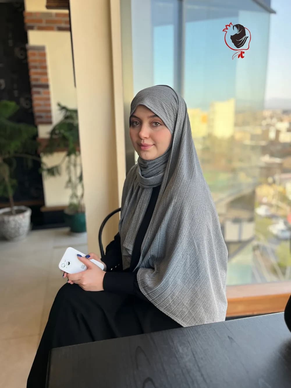 شال کشی نگیندار طوسی روشن