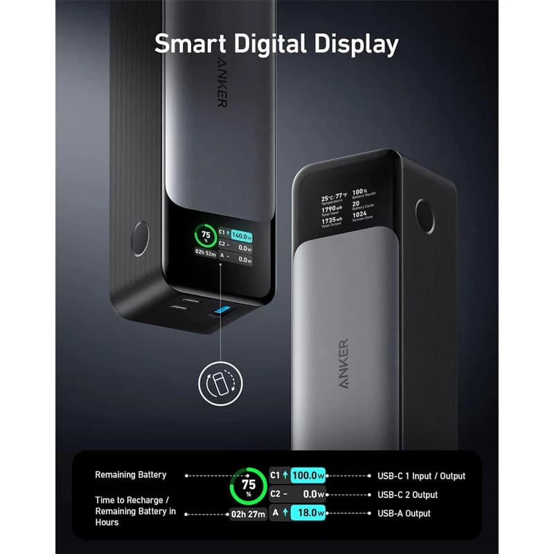 پاور بانک انکر 140 واتی با ظرفیت 24000 میلی آمپر Anker 737 Power Bank مدل A1289 — تصویر ۳