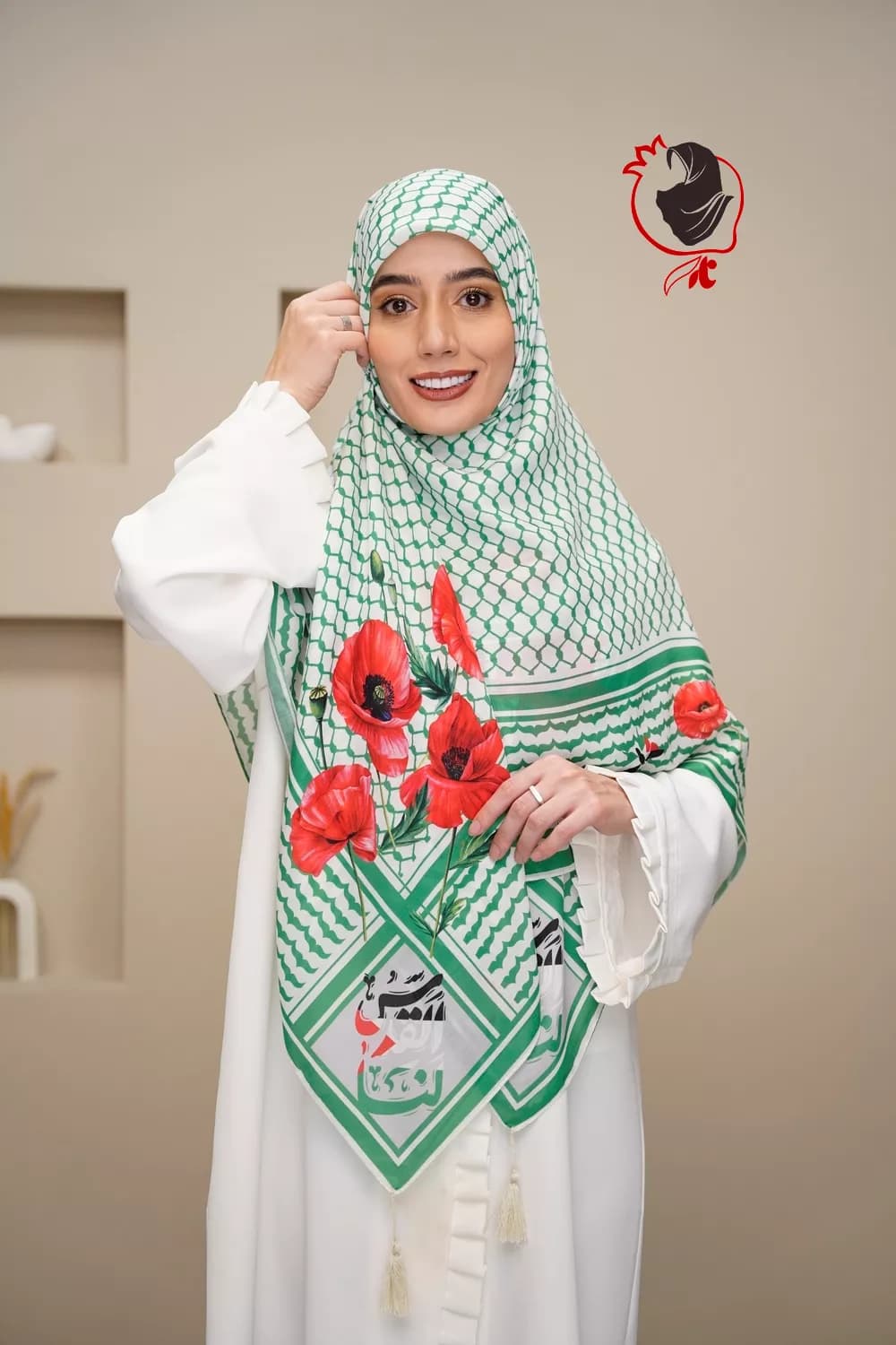 روسری نخ ابریشم طرج چفیه سبز