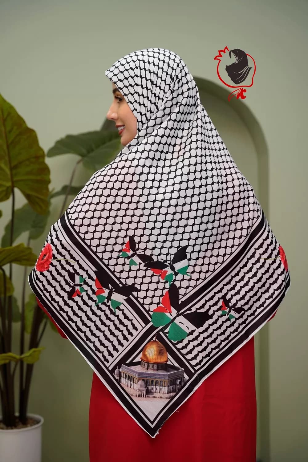روسری نخ ابریشم طرح چفیه سفید — تصویر ۲