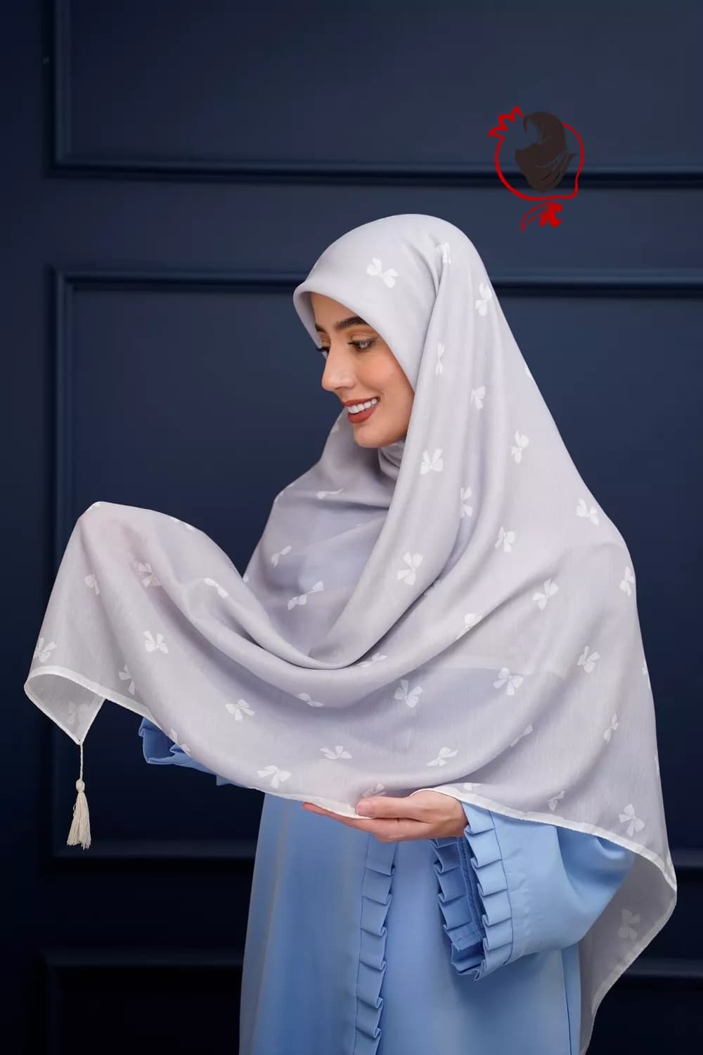 روسری نخ ابریشم پاپیونی طوسی روشن
