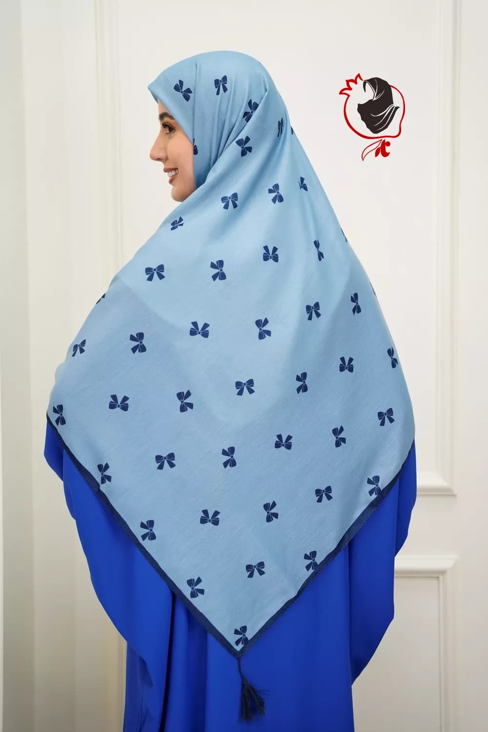 روسری سوپر نخ آبی پاپیونی — تصویر ۳