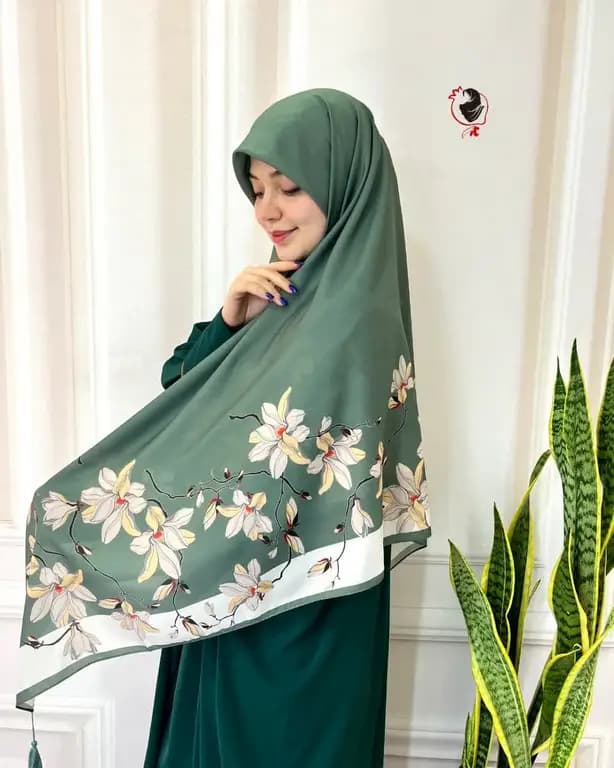 روسری سوپر نخ گل درشت سبز