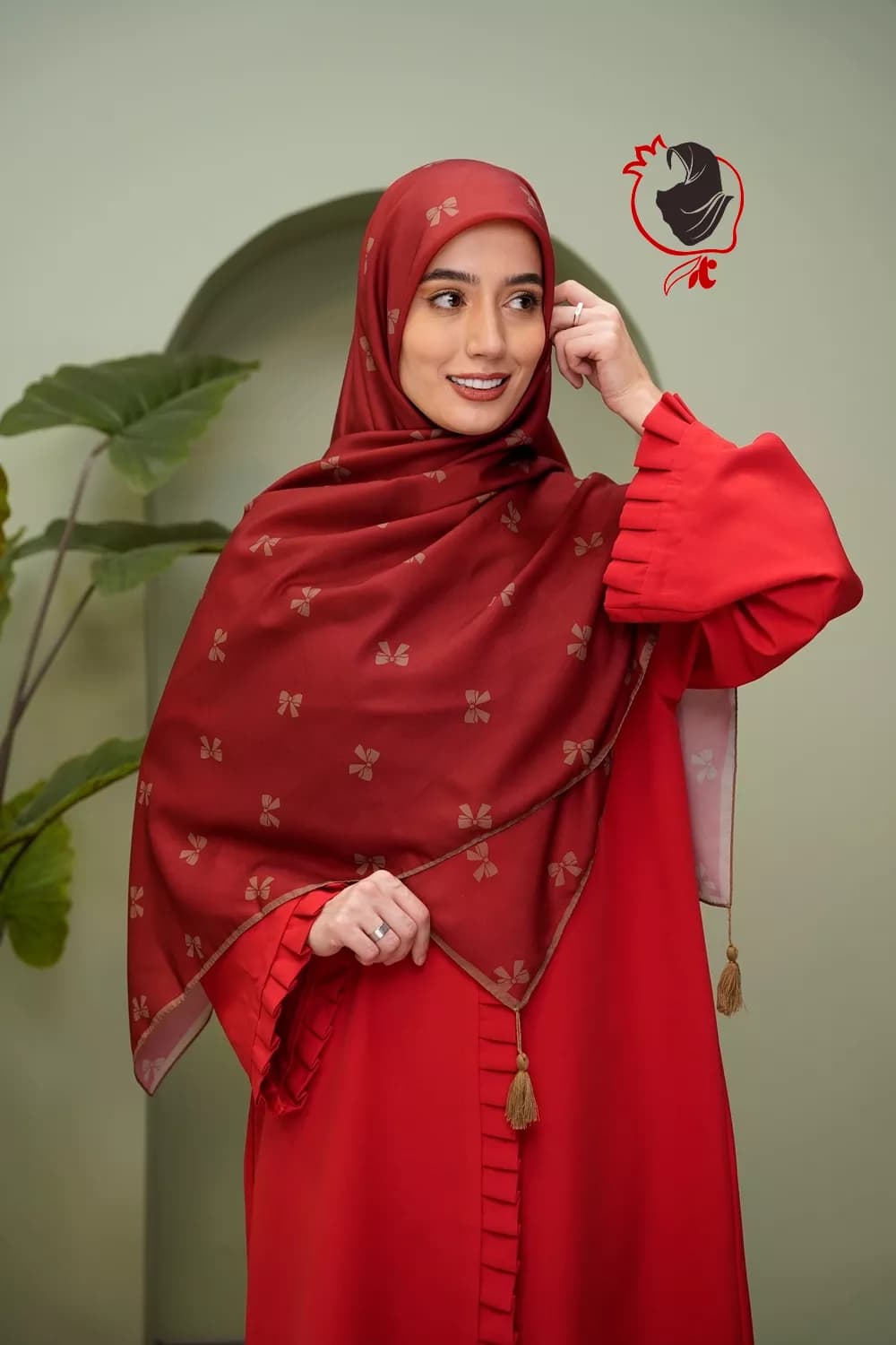 روسری سوپر نخ پاپیونی زرشکی روشن