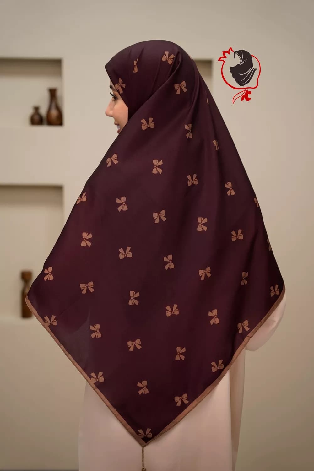 روسری سوپر نخ پاپیونی قهوه ای سماقی — تصویر ۴