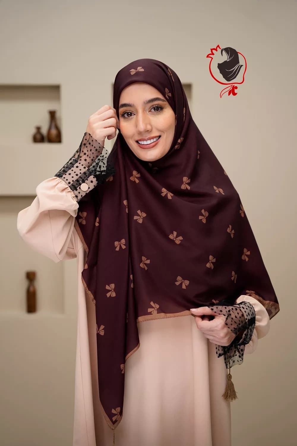 روسری سوپر نخ پاپیونی قهوه ای سماقی