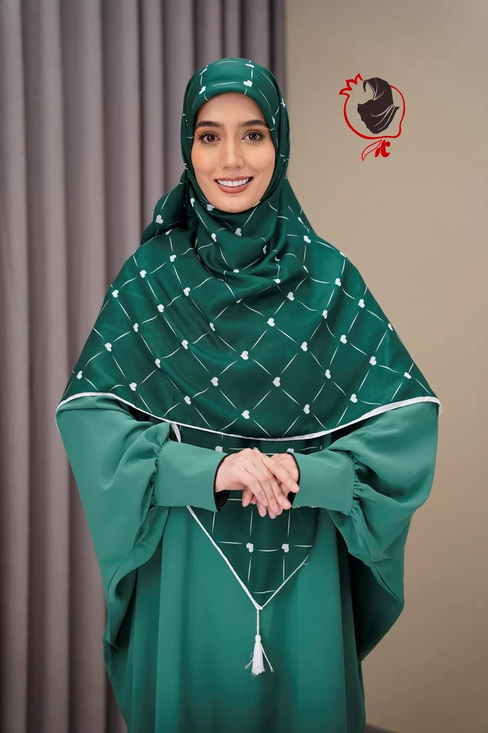 روسری سوپر نخ سبز قلبی قواره بزرگ — تصویر ۳