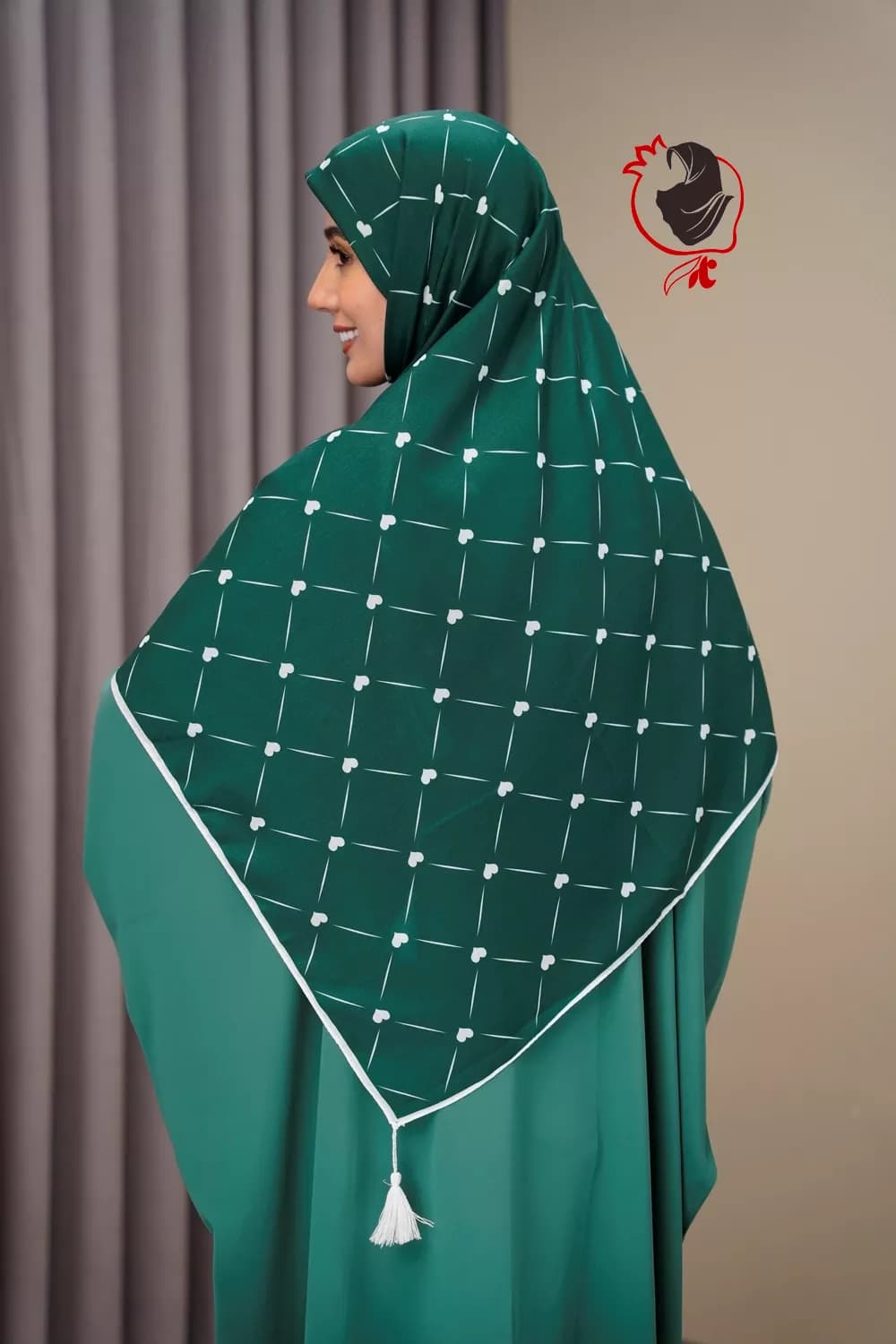 روسری سوپر نخ سبز قلبی قواره بزرگ — تصویر ۲
