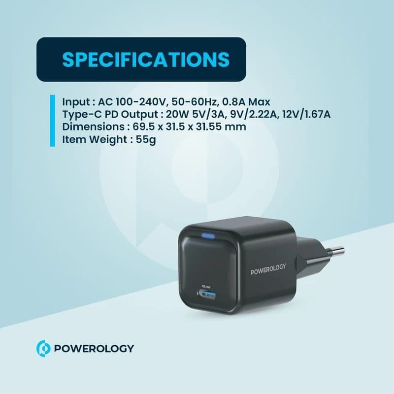 شارژر دیواری 20 وات پاورولوجی مدل Ultra-Compact Gan — تصویر ۲