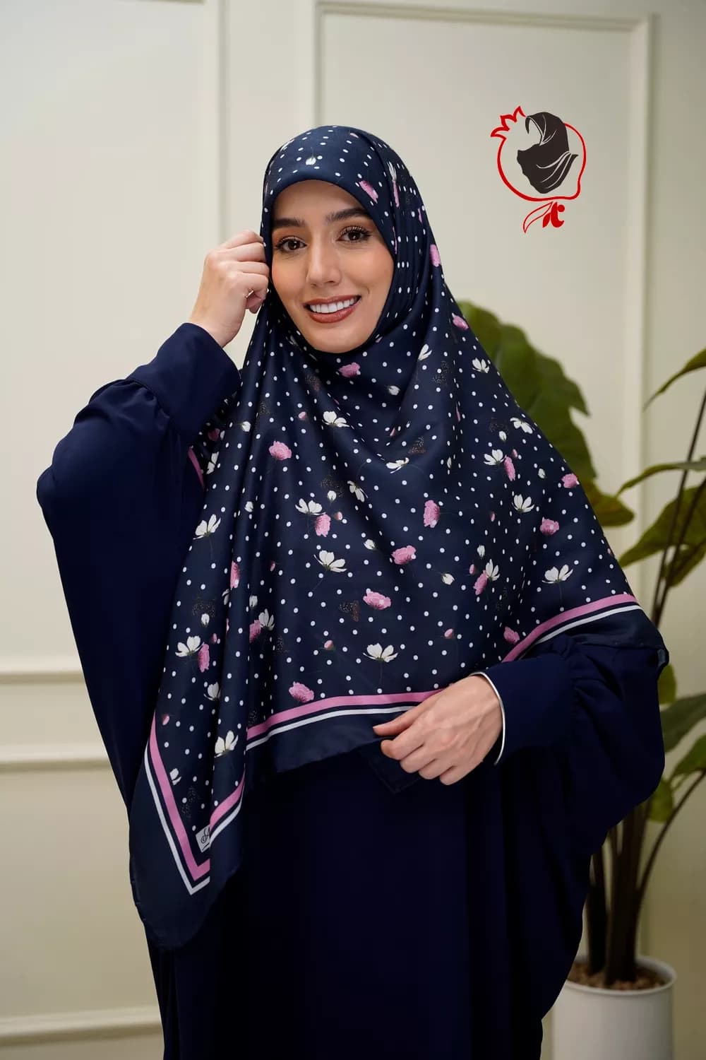 روسری سوپر نخ سرمه ای خالخالی گلگلی قواره بزرگ