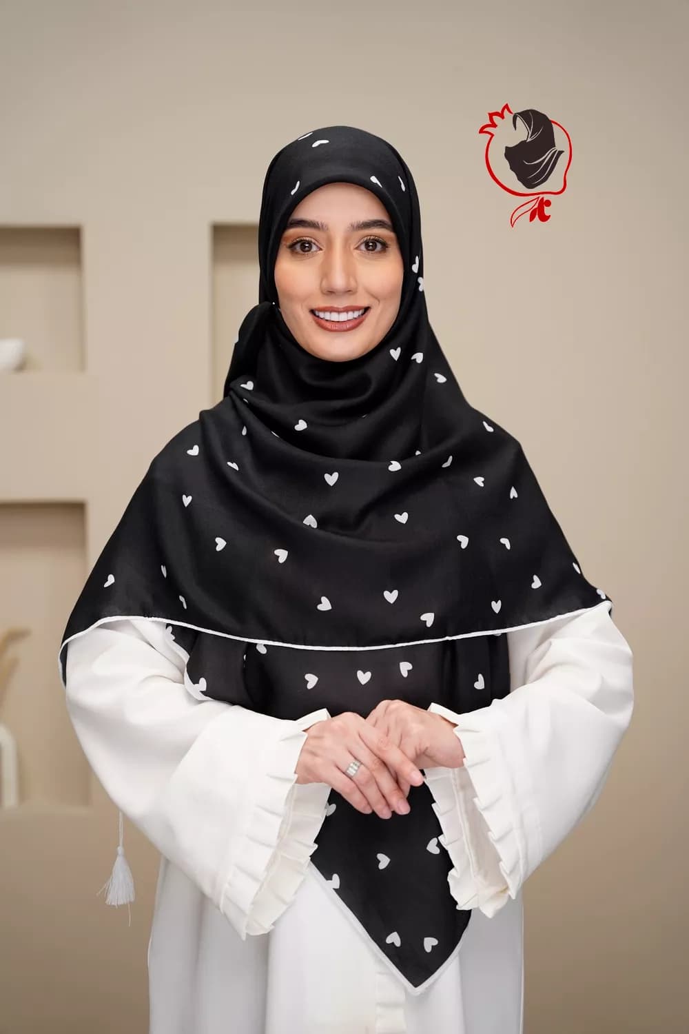 روسری سوپر نخ مشکی قلبی قواره بزرگ