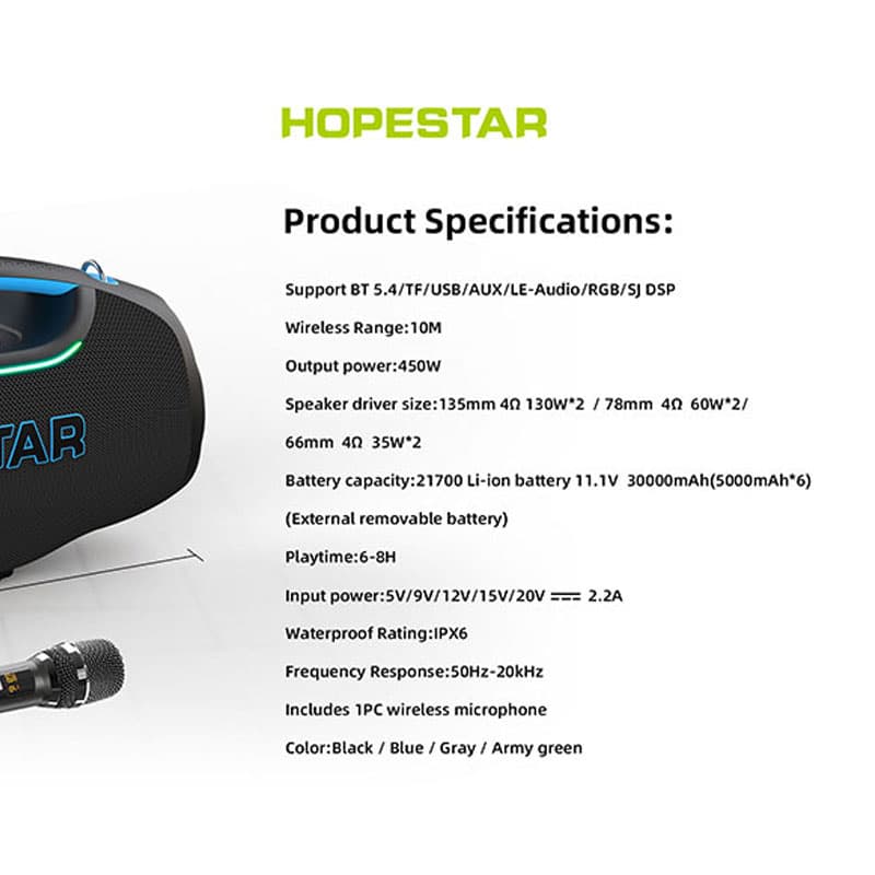 اسپیکر هوپ استار HOPESTAR-A60 Ultra 450W — تصویر ۸