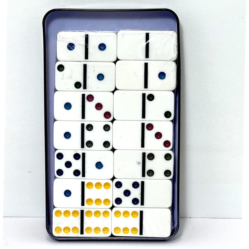 بازی فکری ناب سل مدل دومینو 28 عددی نقطه رنگی نشکن همراه با قاب فلزی کد DOUBLE SIX COLOR DOT DOMINOES NAAB001 — تصویر ۹