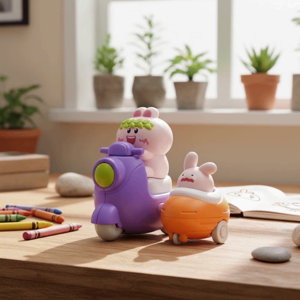 اسباب بازی ناب سل مدل خرگوش و بچه بامزه فشاری قدرتی وسپا سوار کد PRESS AND GO ANIMAL SCOOTER TOY WITH BABY NAAB002 مجموعه 2 عددی — تصویر ۴