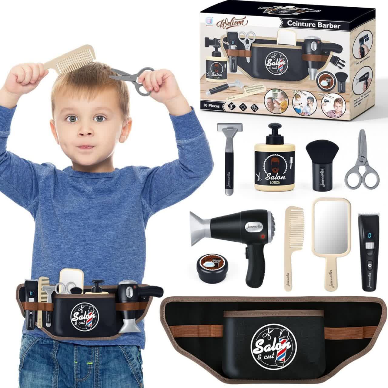 ست اسباب بازی ابزار ناب سل مدل آرایشگری پسرانه مدل 10تکه کد10PCS CEINTURE BARBER همراه با کیف کمری — تصویر ۷