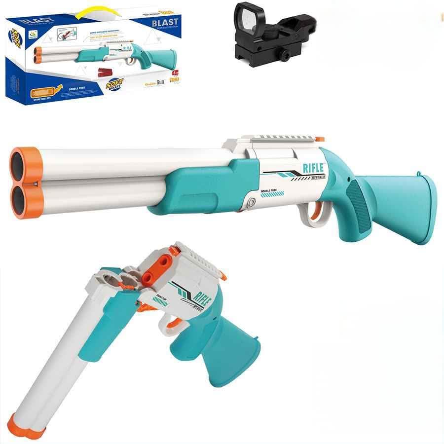 ست تفنگ بازی ناب سل مدل شاتگان دوربین دار پوکه پران تیر ابری کمرشکن کد SUPER GUN SOFT BULLET BT6022 مناسب برای نوجوانان سایز 65*22 سانتی متر — تصویر ۷