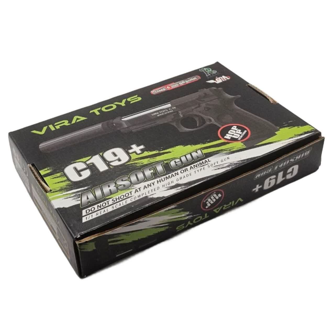 تفنگ بازی ناب سل مدل کلت خشاب خور C19 کد AIRSOFT GUN C19 مناسب برای نوجوانان به همراه صدا خفه کن — تصویر ۴