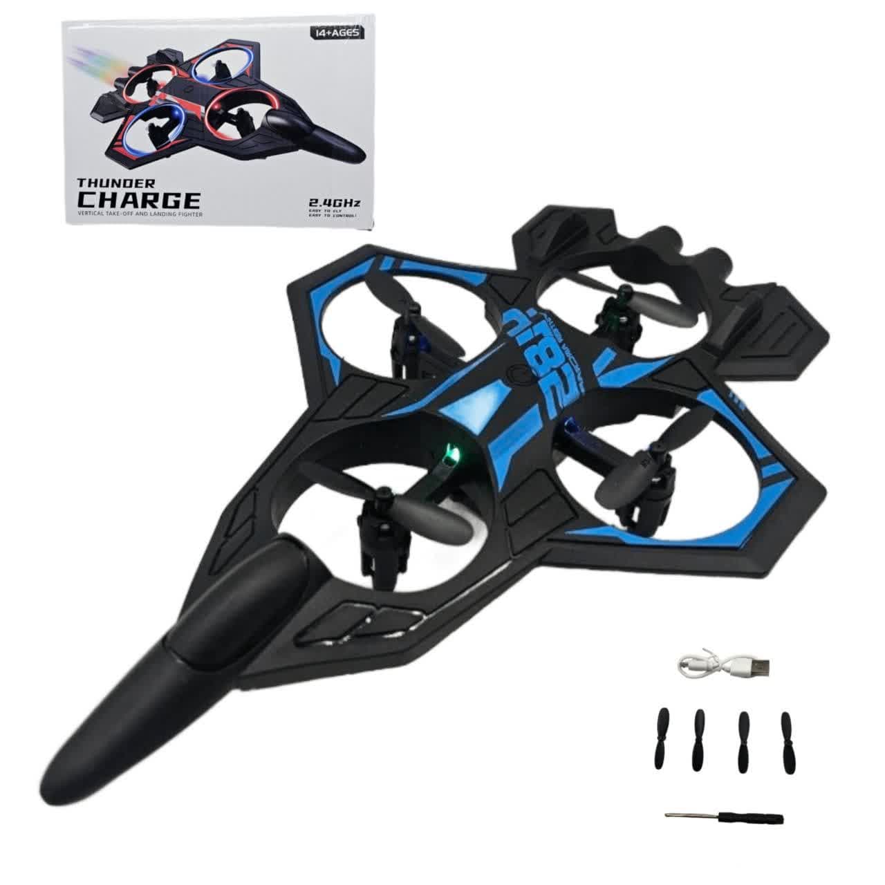 هواپیما بازی ناب سل مدل جت جنگنده کنترلی عمود پرواز شارژی چراغدار کد Airplane Toy Jet Fighter Model, Vertical Flight, Rechargeable, Control, with Lights 2.4GHZ — تصویر ۸