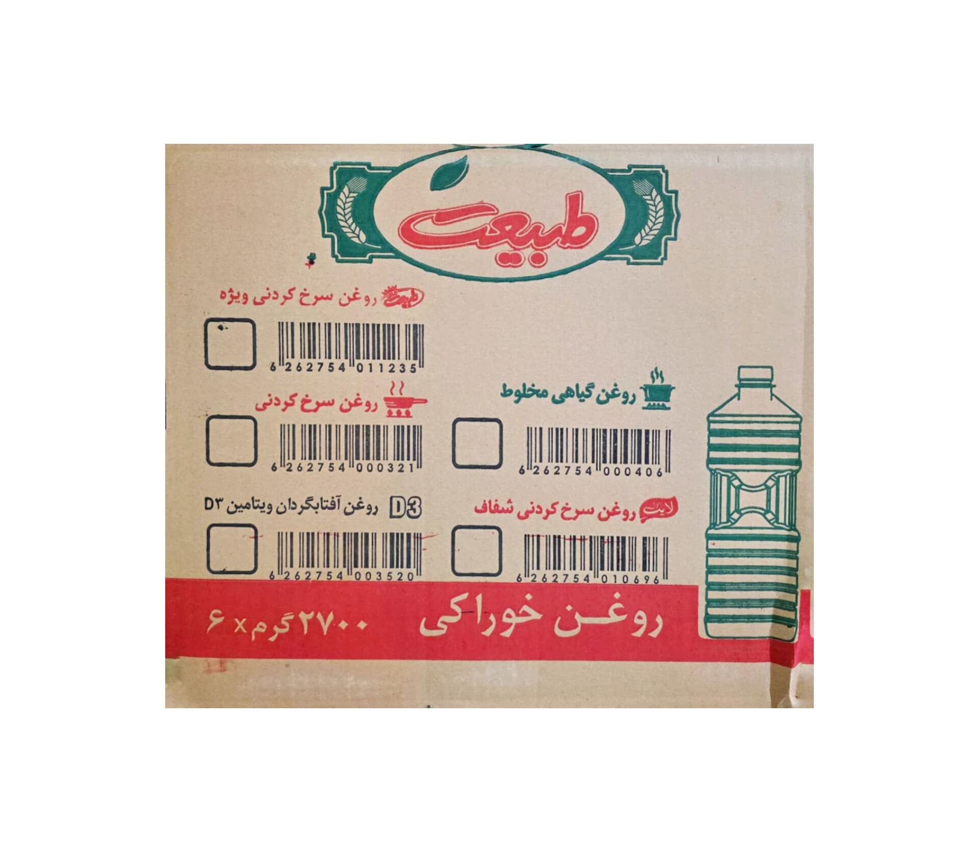 روغن سرخ کردنی طبیعت کارتن 6 عددی
