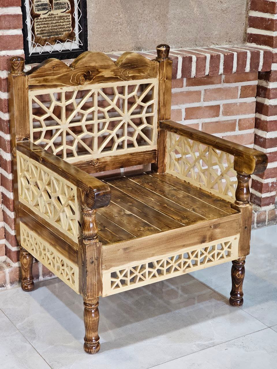 صندلی سنتی طرح افشاری دو رنگ سایز 60 در 70 — تصویر ۲