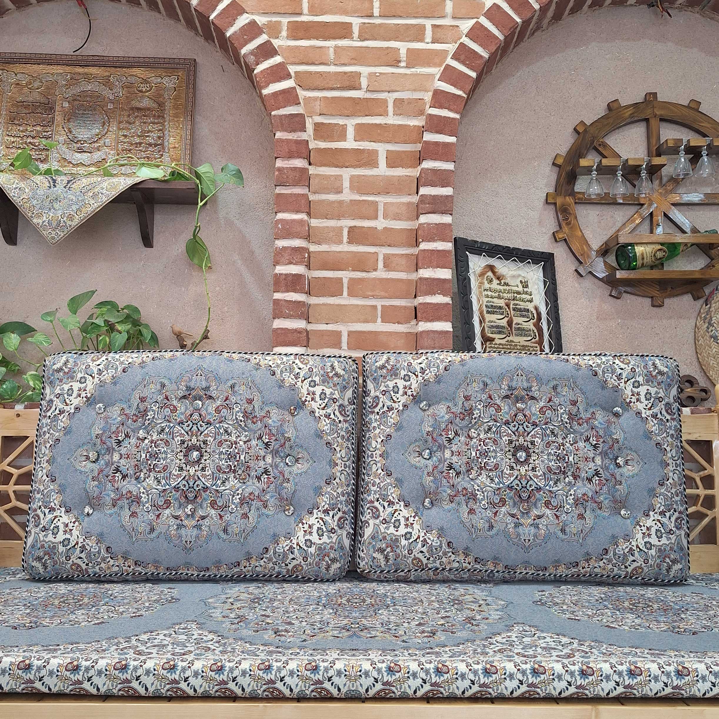 پشتی سنتی طرح بهشت رنگ طوسی ( یک جفت )