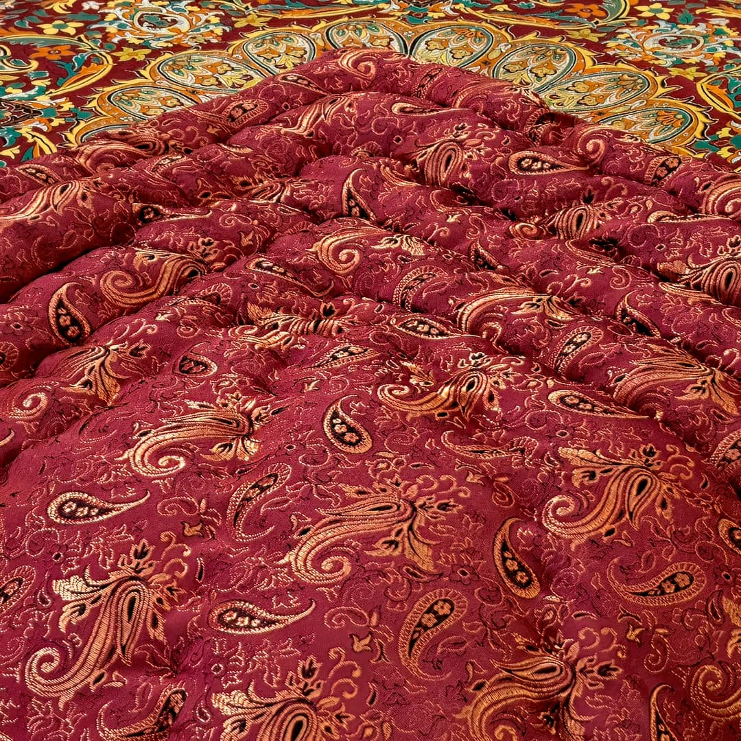 لحاف کرسی رنگ قرمز طرح افشار دست دوز ترمه و مخمل — تصویر ۸