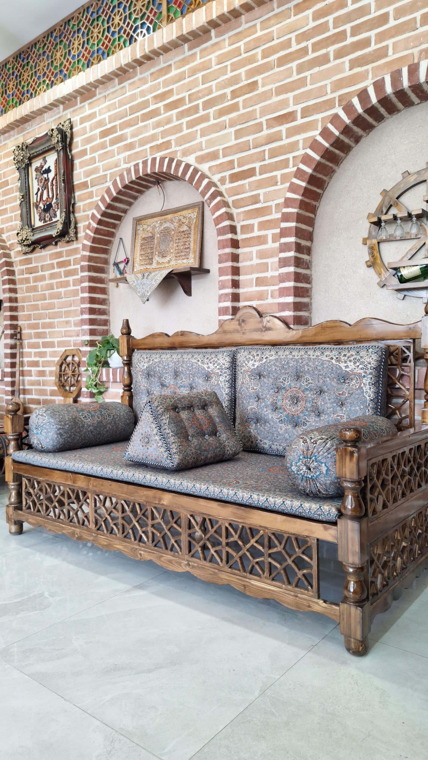 پشتی سنتی طرح شاهنشین رنگ طوسی ( یک جفت ) — تصویر ۳