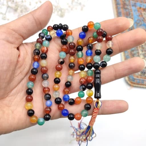 تسبیح سنگ عقیق ام البنین 6 میل 100 دانه — تصویر ۴