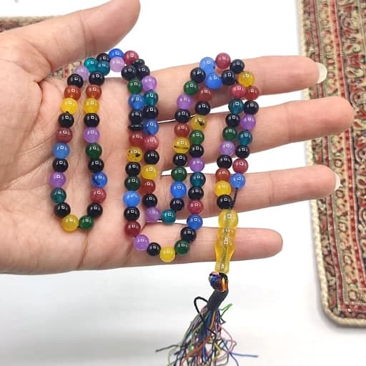 تسبیح سنگ عقیق جید ام البنین 6 میل 100 دانه — تصویر ۵