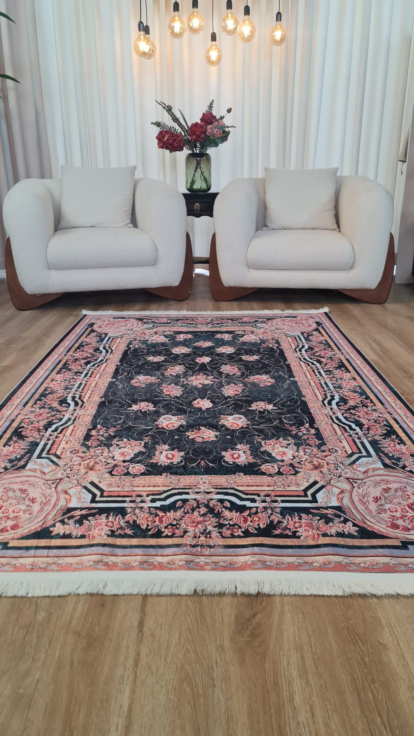 فرش ماشینی چاپی | فرشینه مخمل هازان ترک استپ دار (ضد سر) طرح سنتی کد L316 — تصویر ۶