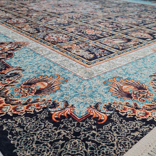 فرش ماشینی چاپی | فرشینه مخمل هازان ترک استپ دار (ضد سر) طرح سنتی کد A111 — تصویر ۶