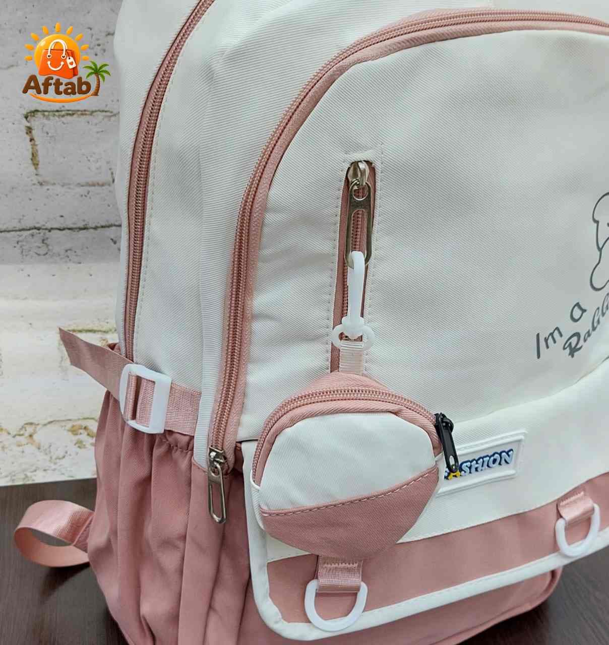 کوله پشتی مدرسه اسپورت خرسی دخترانه پسرانه وارداتی صورتی — تصویر ۶