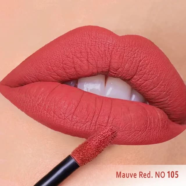 رژ لب مایع مخملی مات سرژه قرمز ارغوانی کد 105 | Mauve Red — تصویر ۷
