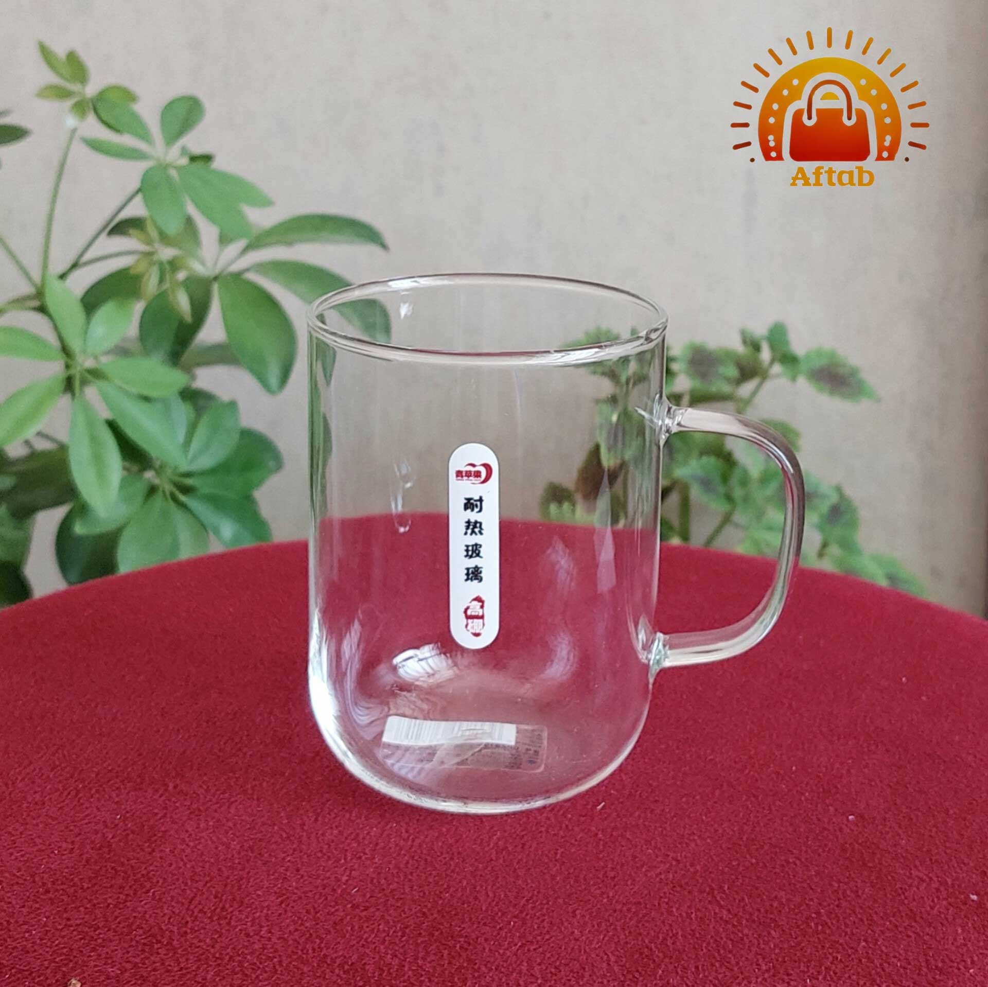 لیوان پیرکس پایین قوص دسته بی رنگ وارداتی (تکی) — تصویر ۳