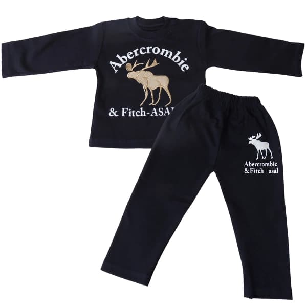 ست پیراهن و شلوار شیک پسرانه بچگانه سورمه ای طرح abercrombie سایز 35و40
