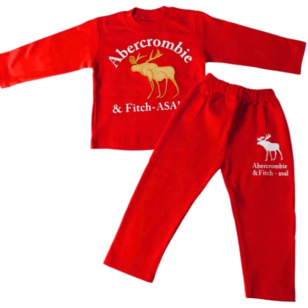 بلوز و شلوار شیک و اسپرت بچگانه قرمز Abercrombie مدل گوزن سایز35و40