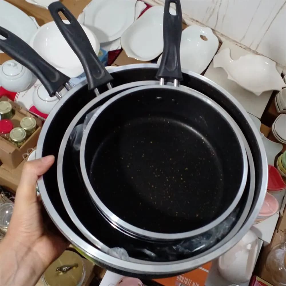 ماهیتابه تفلون تک دسته سرویس سه عددی بدون درب — تصویر ۴