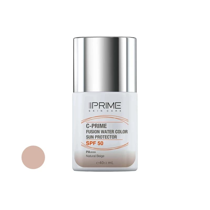 فلوئید ضد آفتاب رنگی بژ طبیعی پرایم، SPF 50، مدل فیوژن واتر،فاقد چربی مناسب انواع پوست با تنالیته متوسط و حجم 40 میلی لیتر