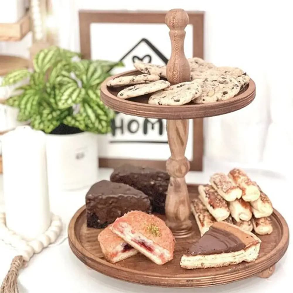 شیرینی خوری دو طبقه گرد چوبی