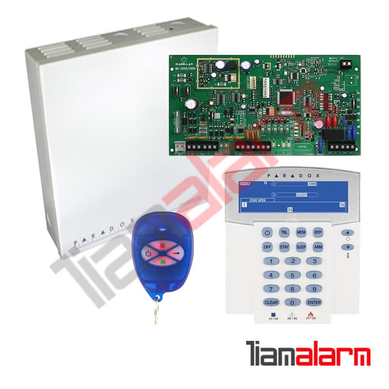 کنترل پنل دزدگیر 32زون بی سیم پارادوکس مدل MG5000 +کیپدK37 +ریموتREM1 +جعبه فلزی