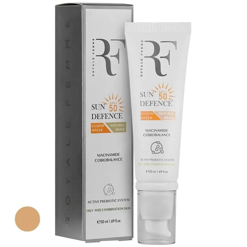 کرم ضد آفتاب رنگی آر.اف SPF50 مدل Fusion مناسب برای پوست چرب و مختلط بژ طبیعی حجم 50 میلی لیتر