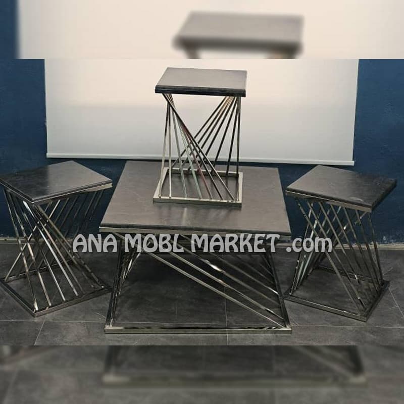 جلو مبلی پایه فلزی کروم طوسی فانتزی